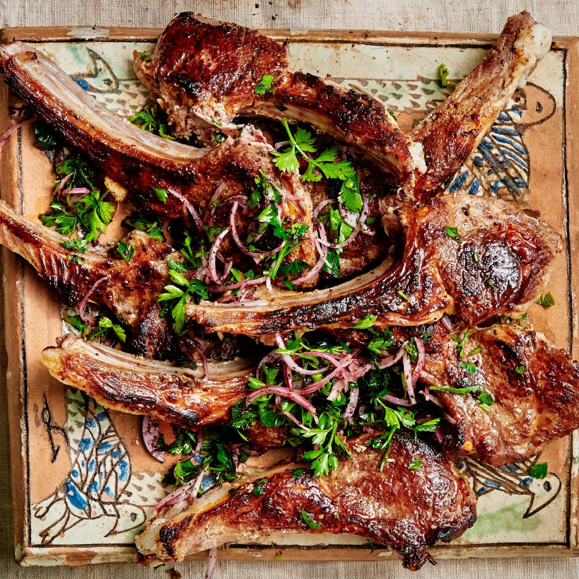 Seven Spice,grilled,lamb,chops,with,parsley,salad